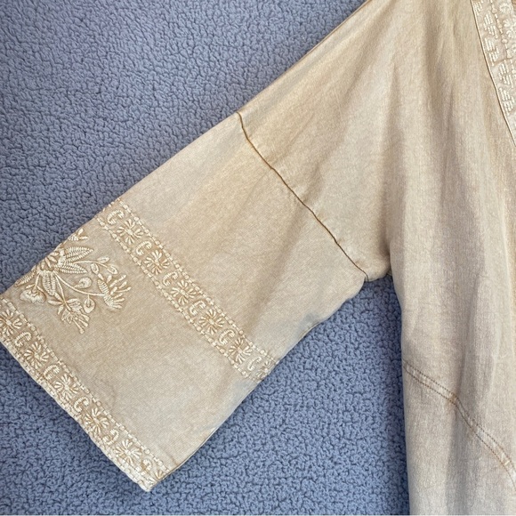 Solitaire Boho Open Front Beige Embroidered Kimono Cardigan Sz S - Picture 3 of 11
